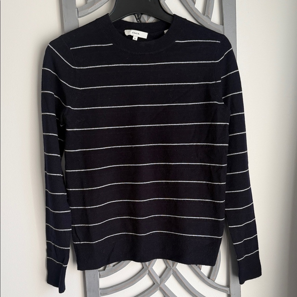 Vince Charcoal and Cream Striped Knit